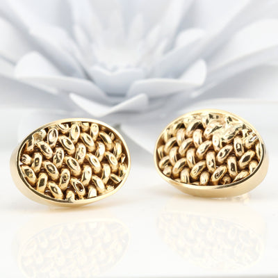 Knitted Gold Button Earrings