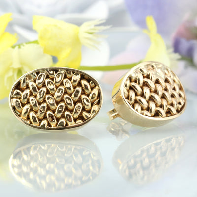 Knitted Gold Button Earrings