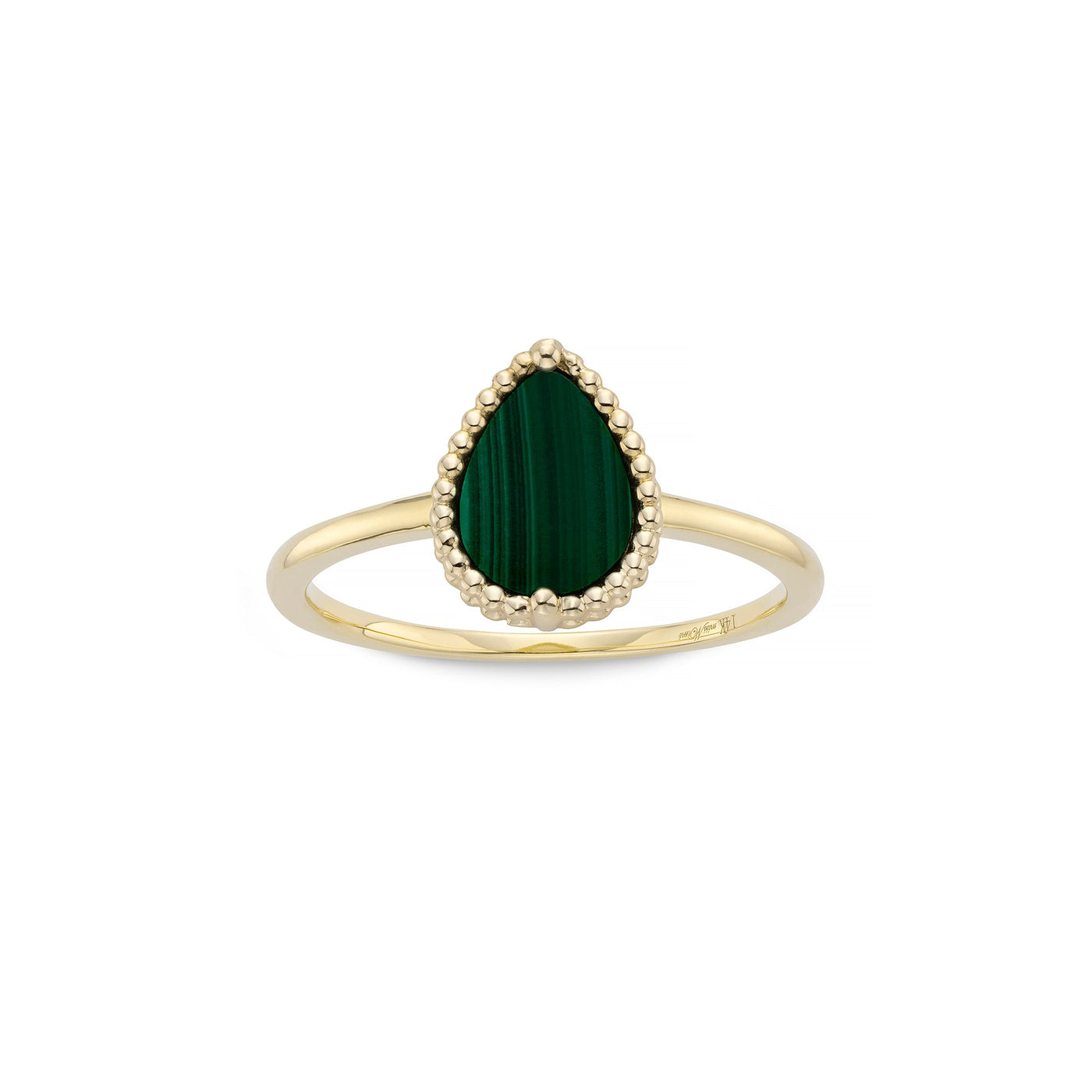 Beaded pear malachite ring