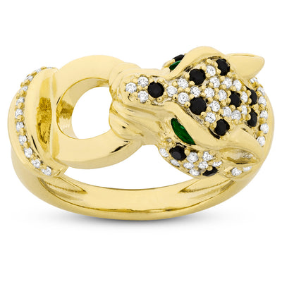 Classic Panthere Ring in Yellow with Green Eyes