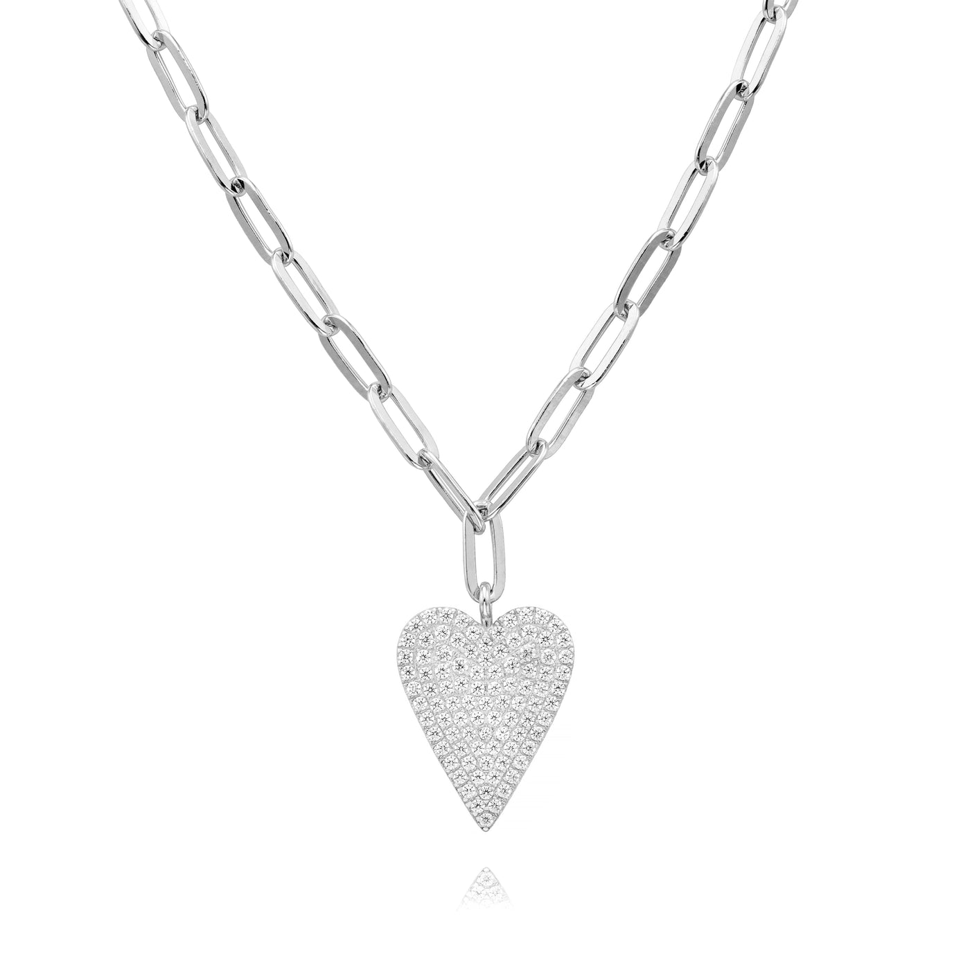 Large Sharp Heart Necklace in White