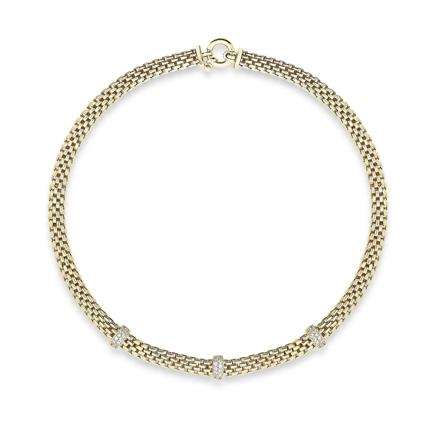 Flexible intertwined link necklace with 3 bar pave - Miss Mimi