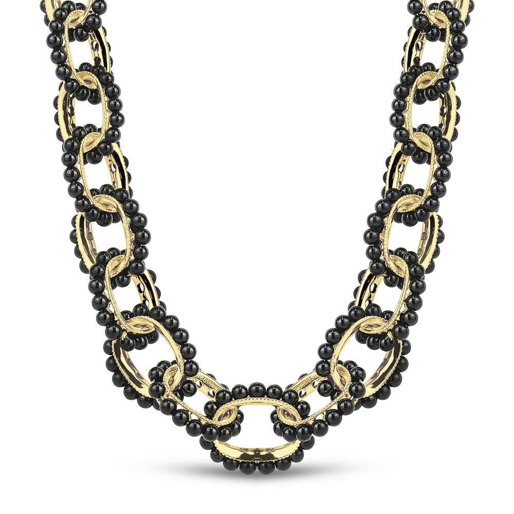 Black Agate Couture Link Necklace in Yellow