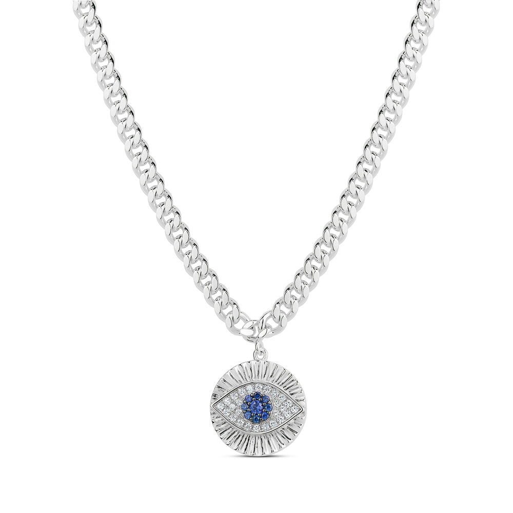 Evil Eye Disc Necklace in White