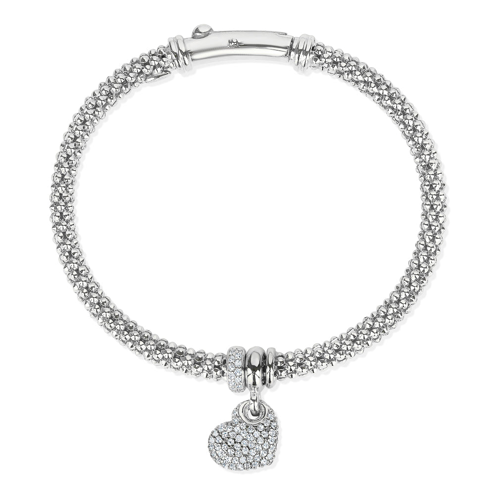 Heart Charm Mesh Bracelet in White