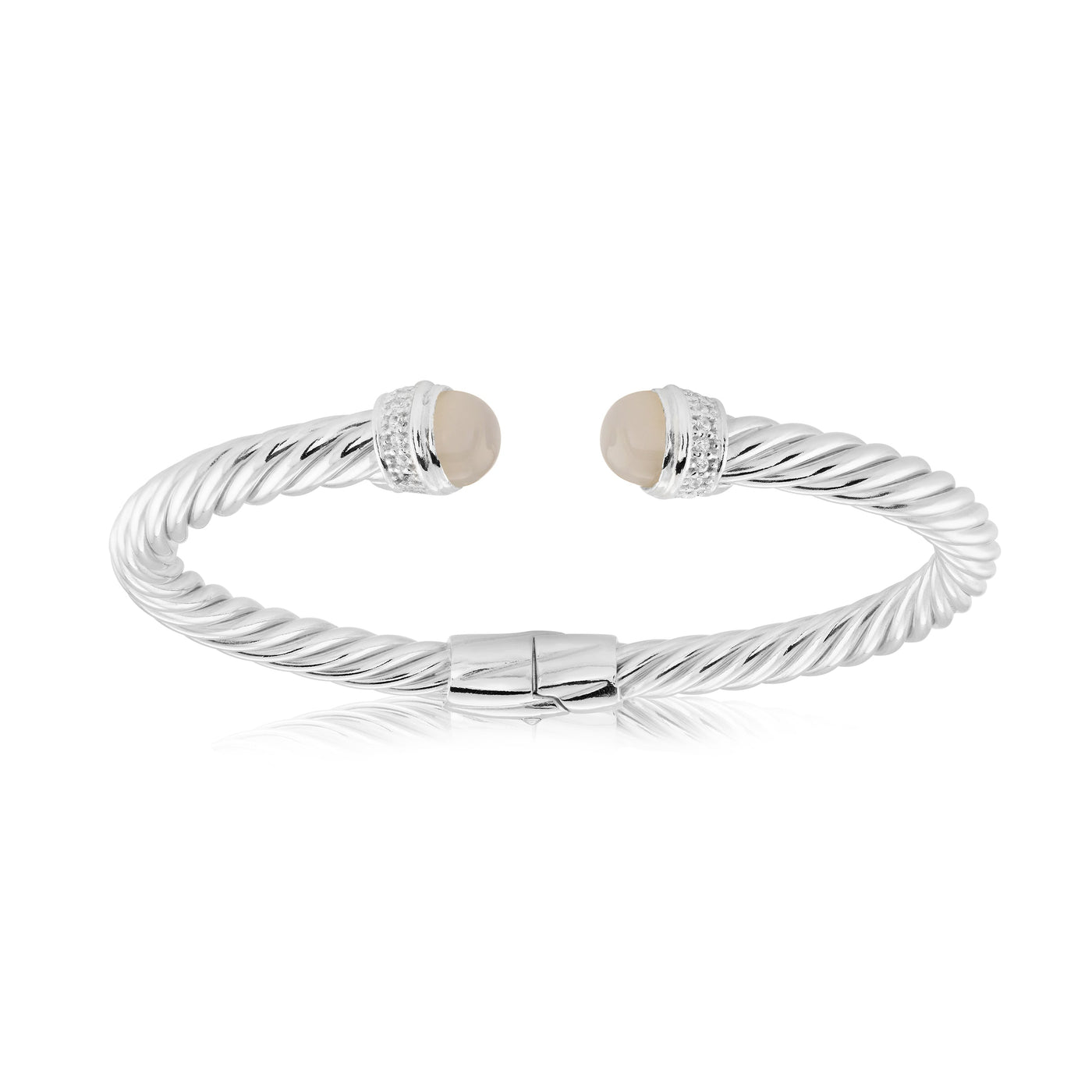 Moonstone Hinged Twist Bangle in White