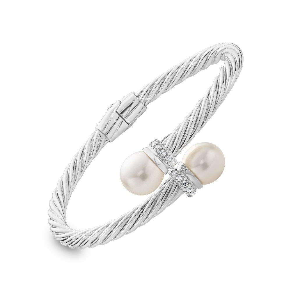 Pearl Crossover Twist Bangle in White