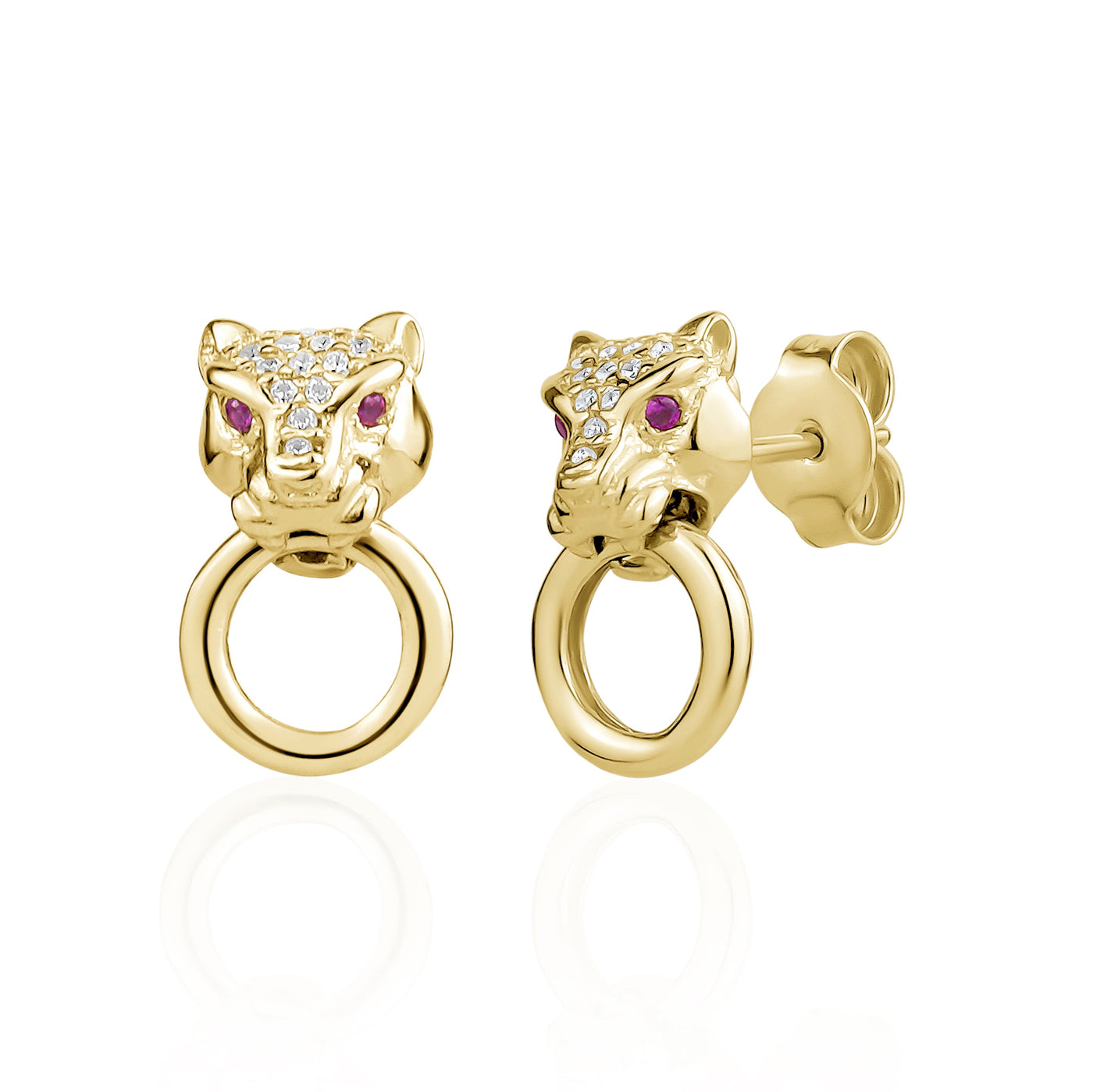 Classic Lionesse Stud Earrings in Yellow with Red Eyes