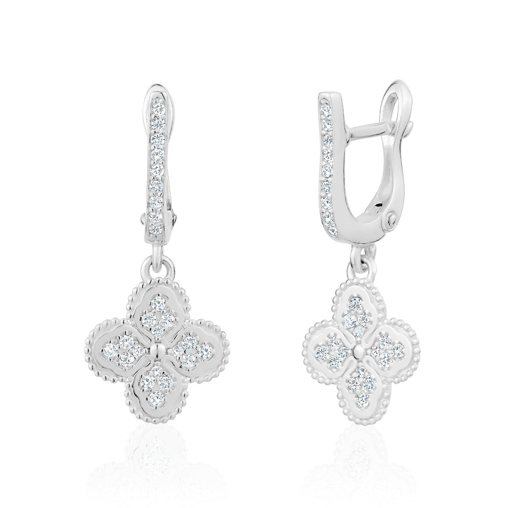 Heritage Clover Drop Earrings in White