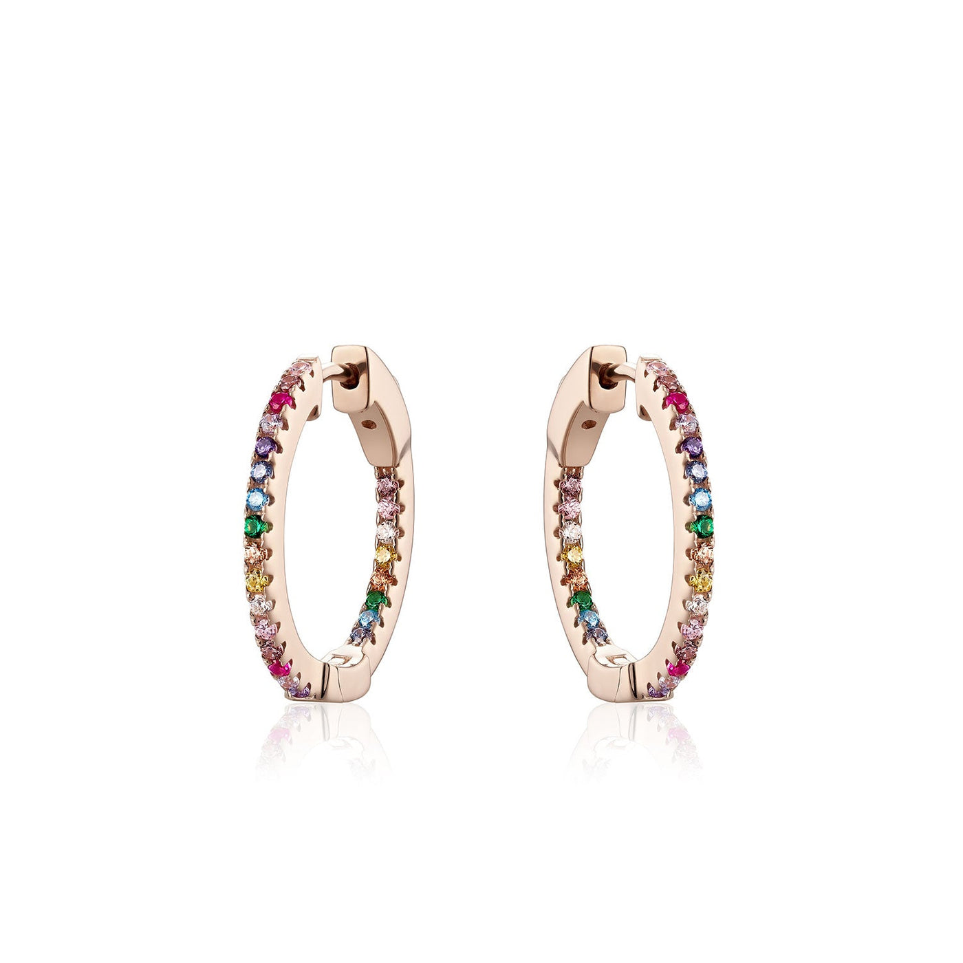 Small Inside Out Hoops in Rose, Rainbow Stones