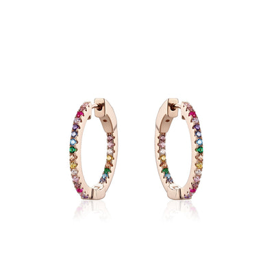 Small Inside Out Hoops in Rose, Rainbow Stones