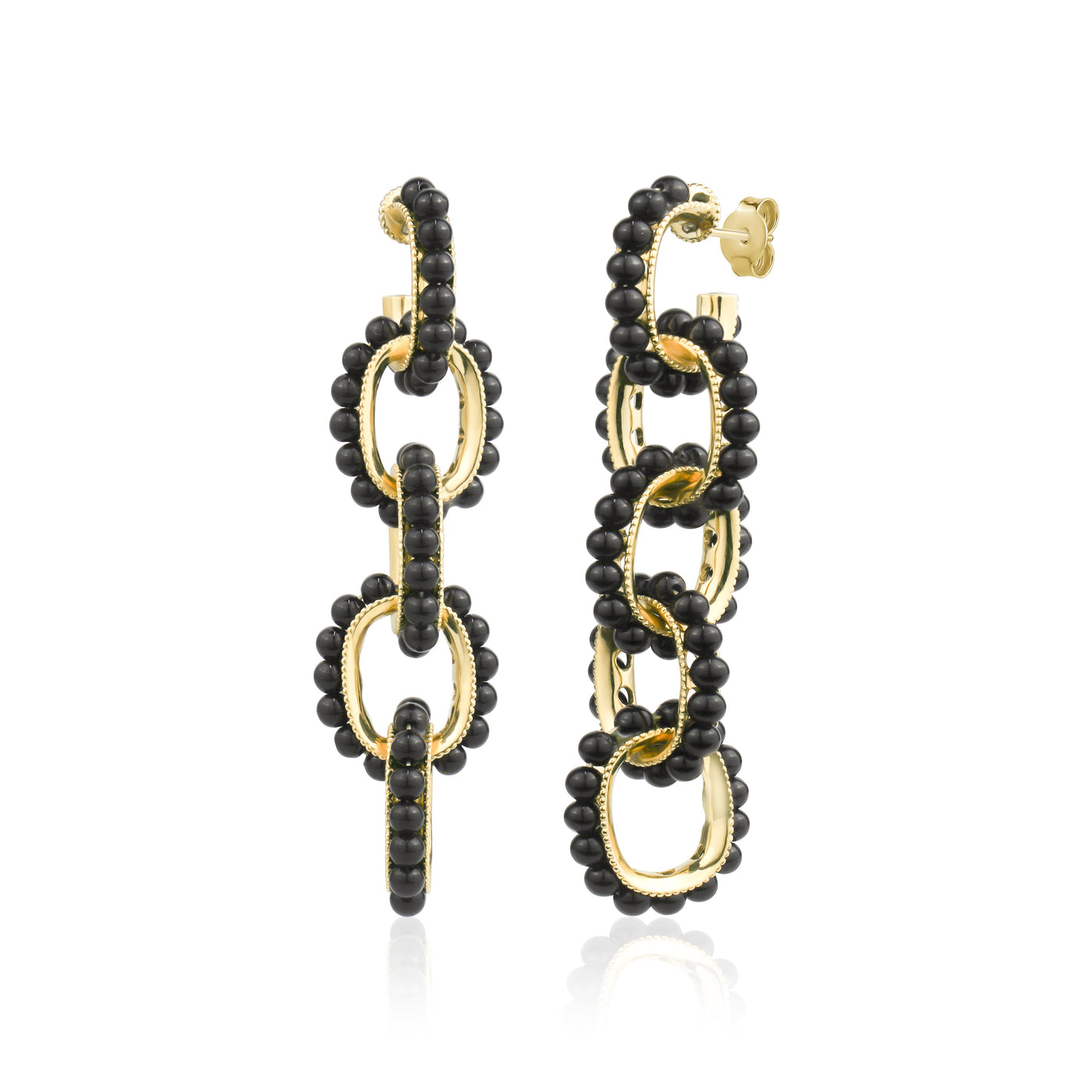 Black Agate Couture Link Drop Earrings in Yellow