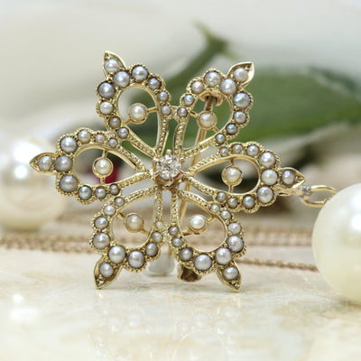 Flower Seed Pearl Pendant and Pin