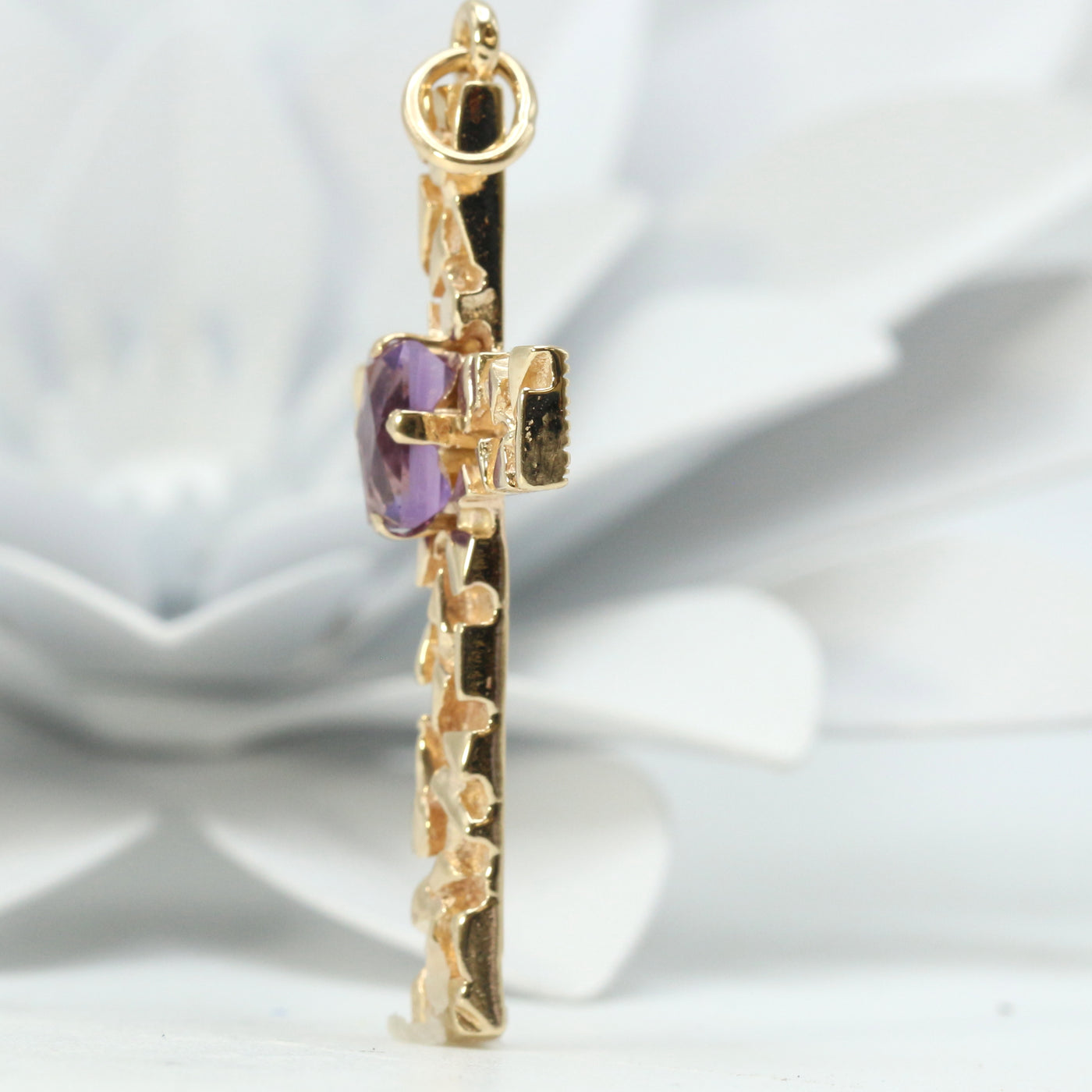 Gold Cross with Amethyst Center
