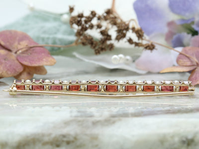 Garnet & Seed Pearl Brooch