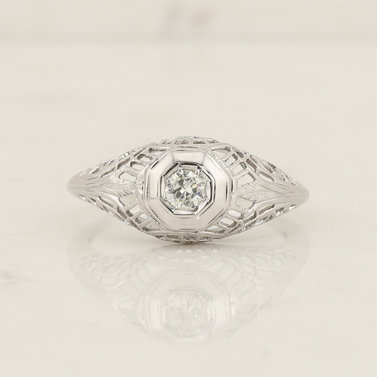 White Gold Art Deco Style Ring