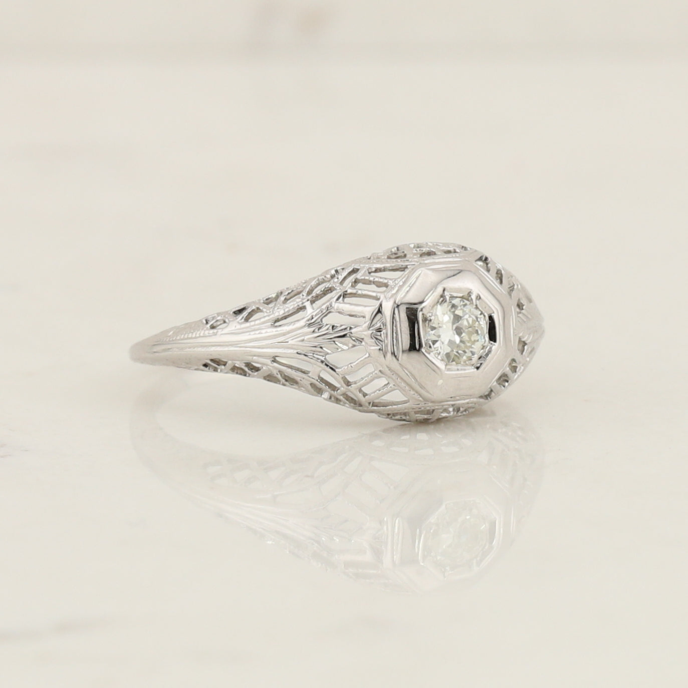 White Gold Art Deco Style Ring