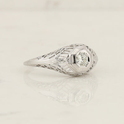White Gold Art Deco Style Ring