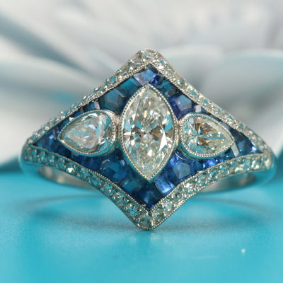 Art-deco Diamond & Sapphire Ring