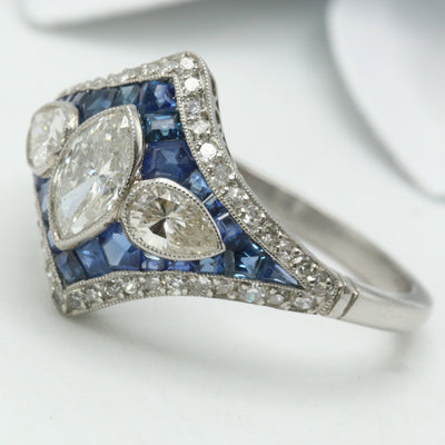 Art-deco Diamond & Sapphire Ring