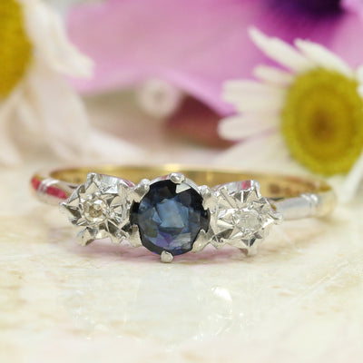 Three Stone Diamond & Sapphire Ring