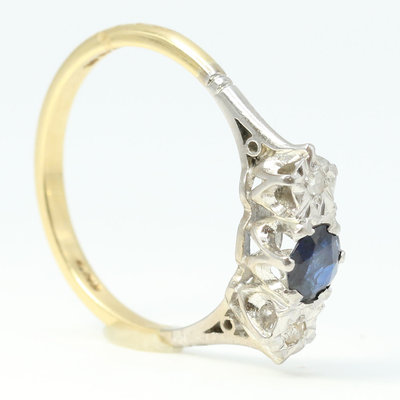 Three Stone Diamond & Sapphire Ring
