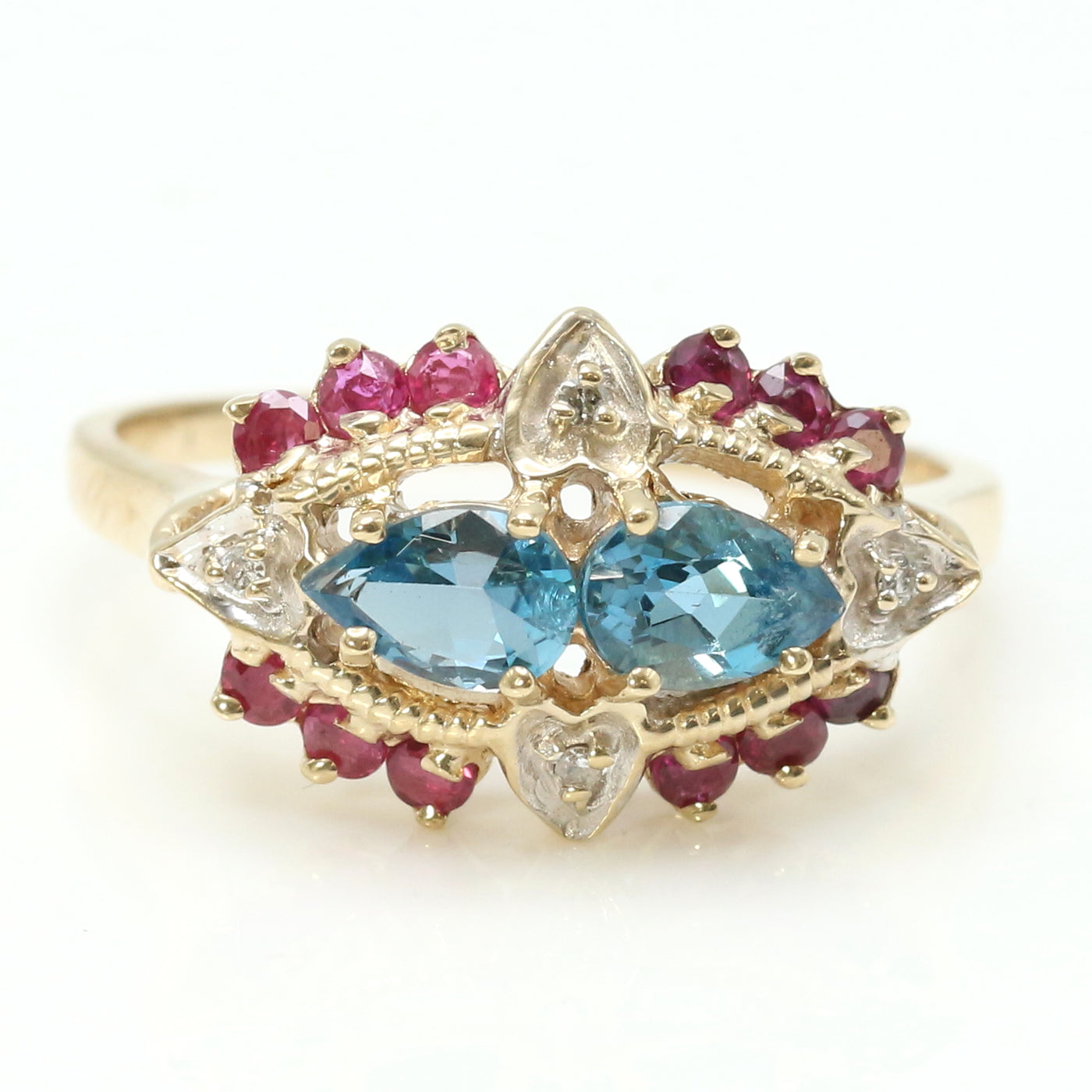 Blue Topaz, Ruby & Diamond Ring