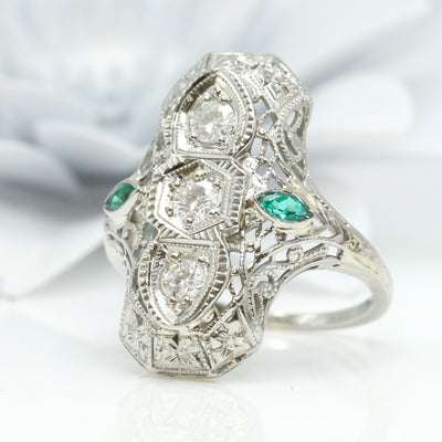 Diamond & Emerald Art Deco Ring