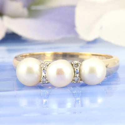 Pearl and Diamond Trio Ring