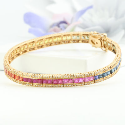 Rainbow Sapphire & Diamond Bracelet