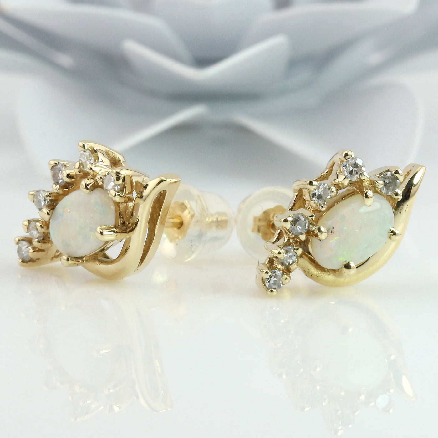 Opal & Diamond Stud Earrings