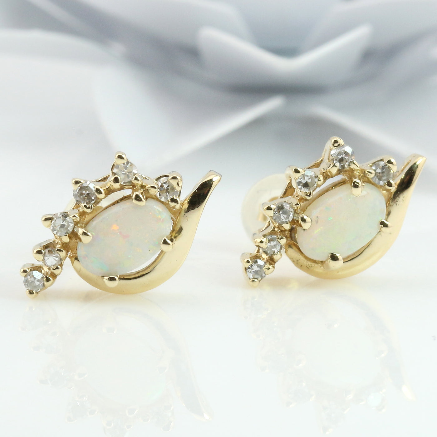 Opal & Diamond Stud Earrings