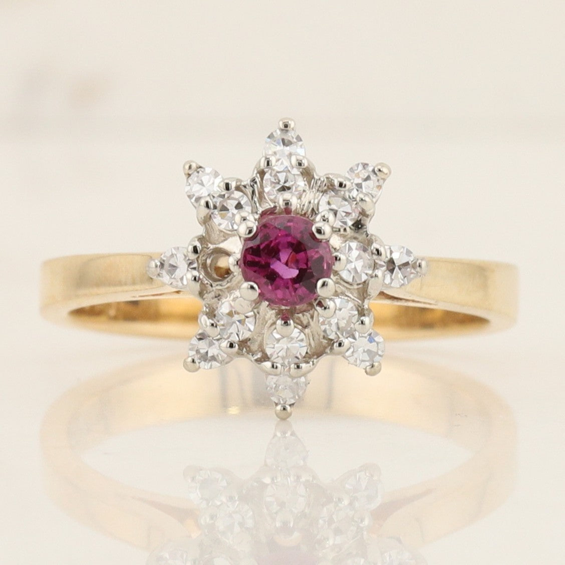 Ruby and Diamond Cluster ring