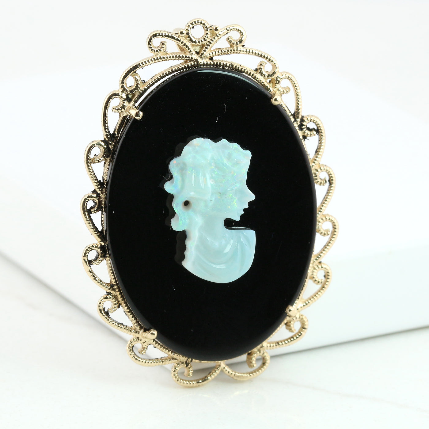 Black Onyx and Opal Cameo Pendant