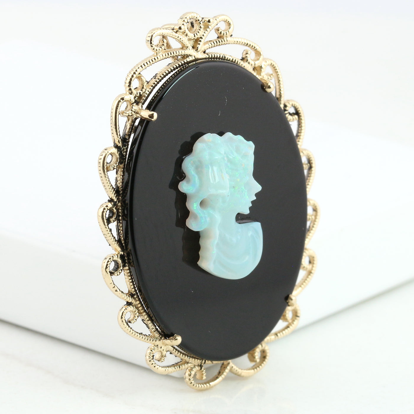 Black Onyx and Opal Cameo Pendant