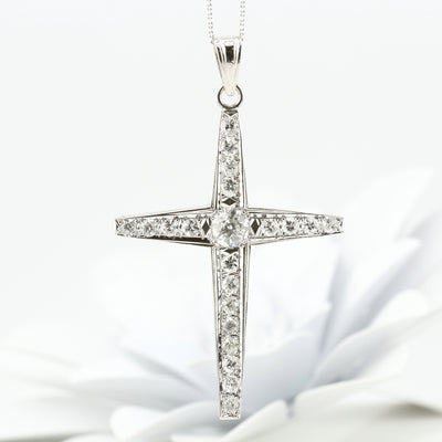 White gold diamond cross pendant