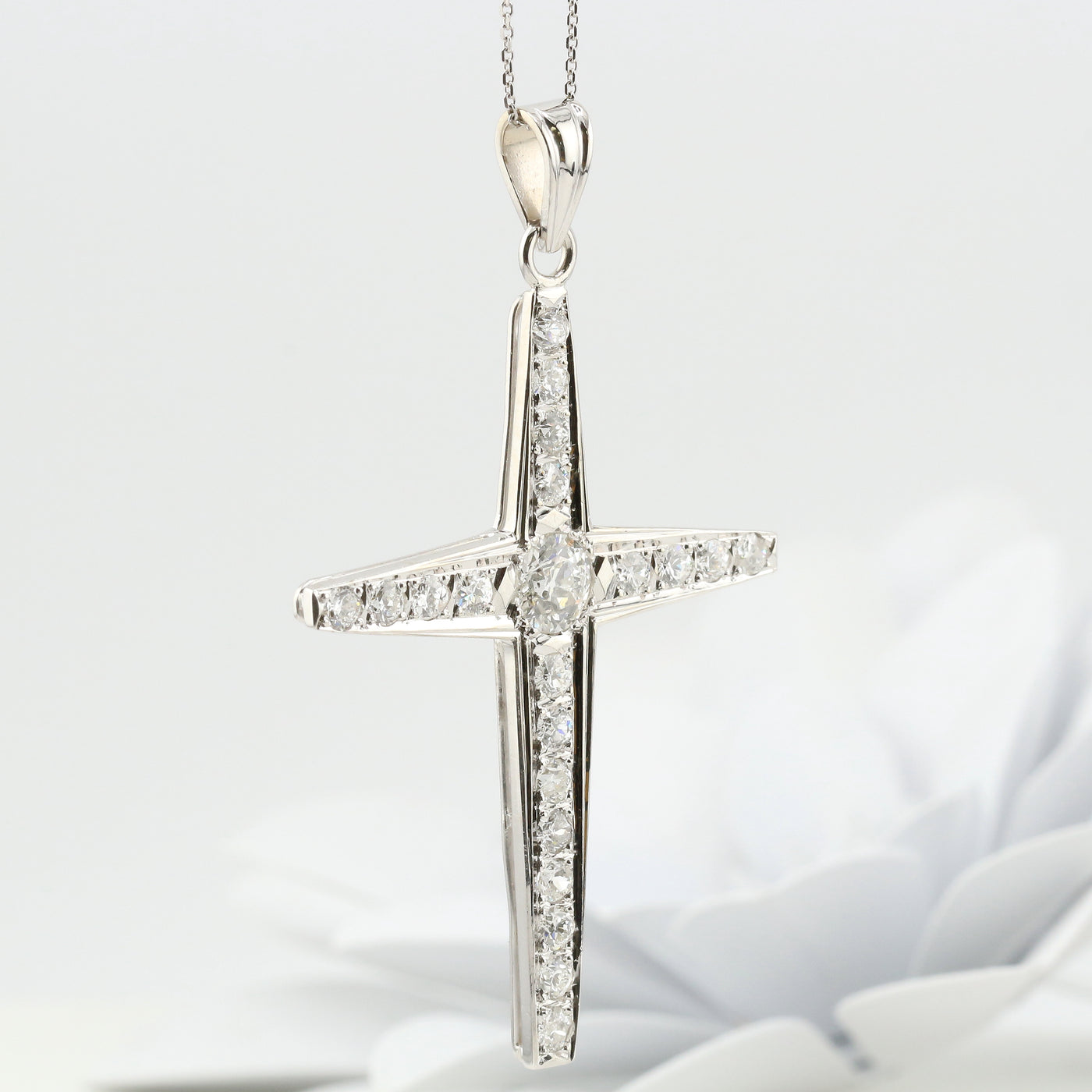 White gold diamond cross pendant