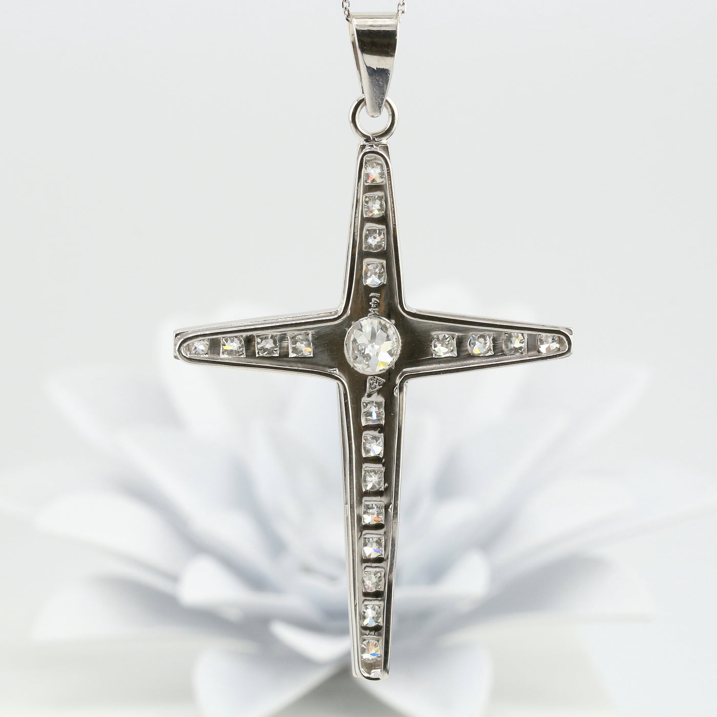 White gold diamond cross pendant