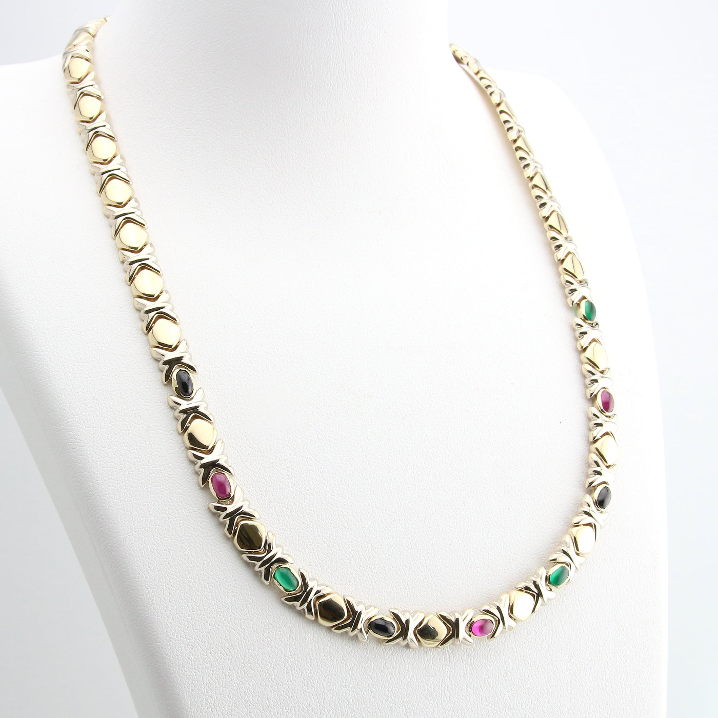 Collar style necklace with coloured stones