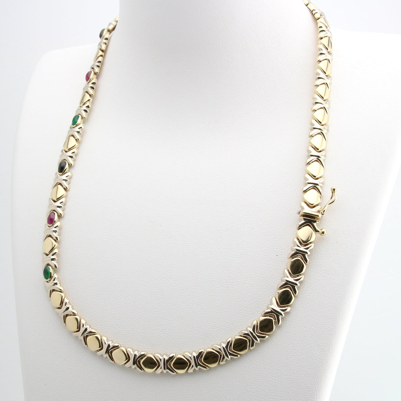 Collar style necklace with coloured stones