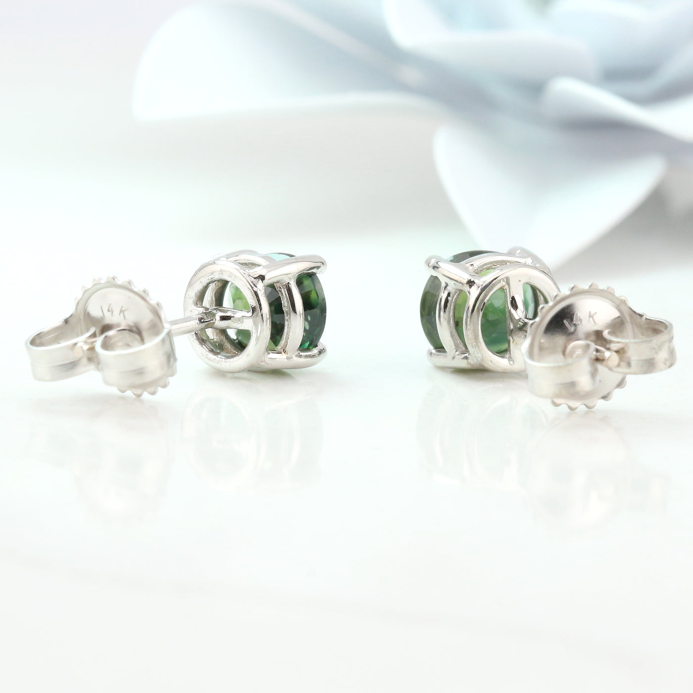 Green sapphire stud earrings