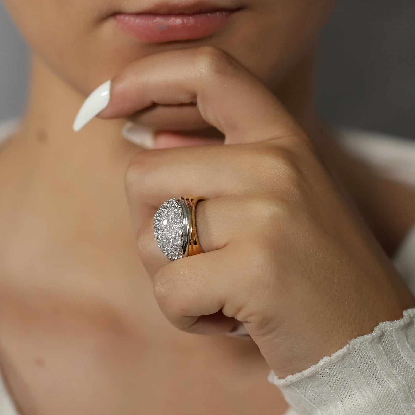 Two tone ring with diamonds