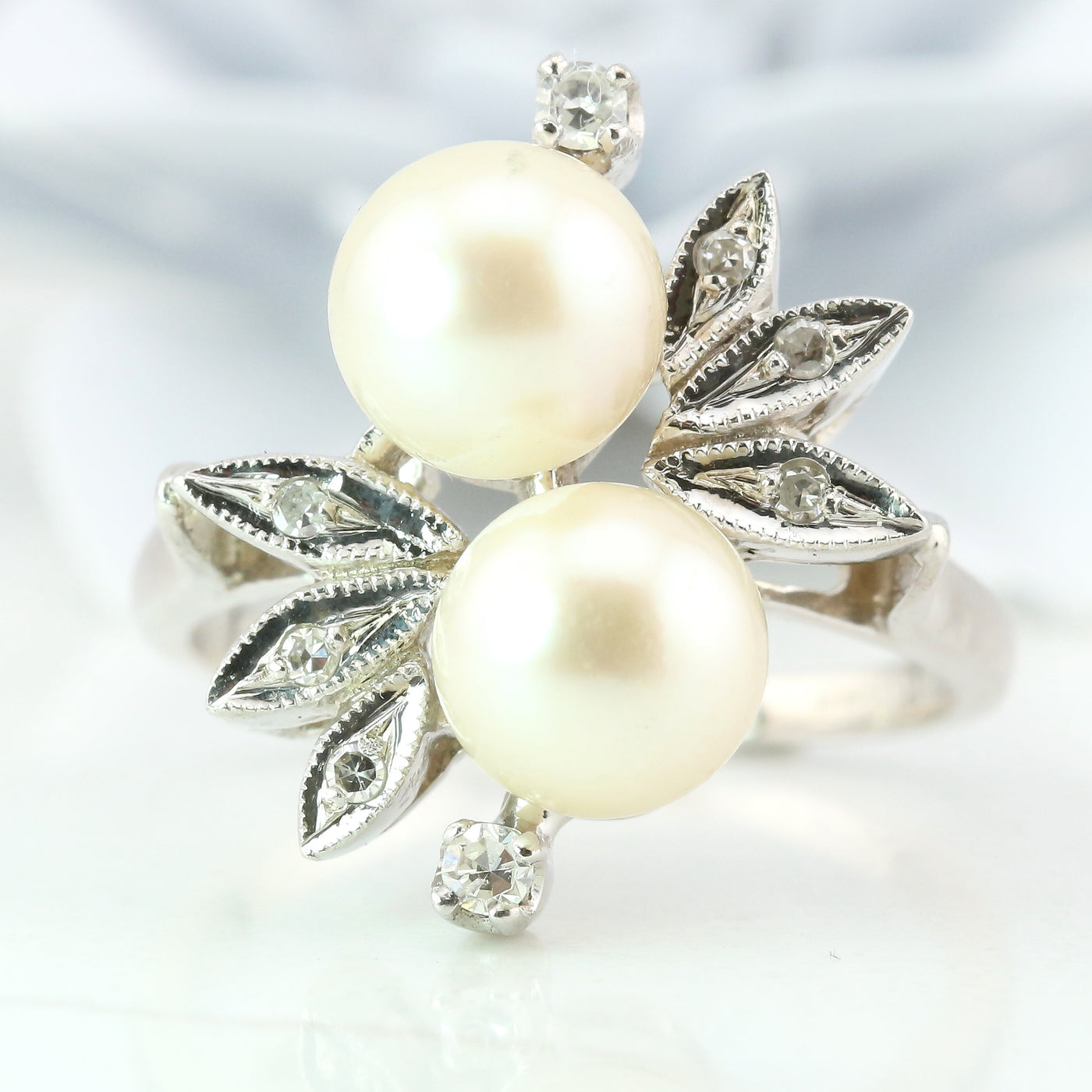 Pearl and diamond ring