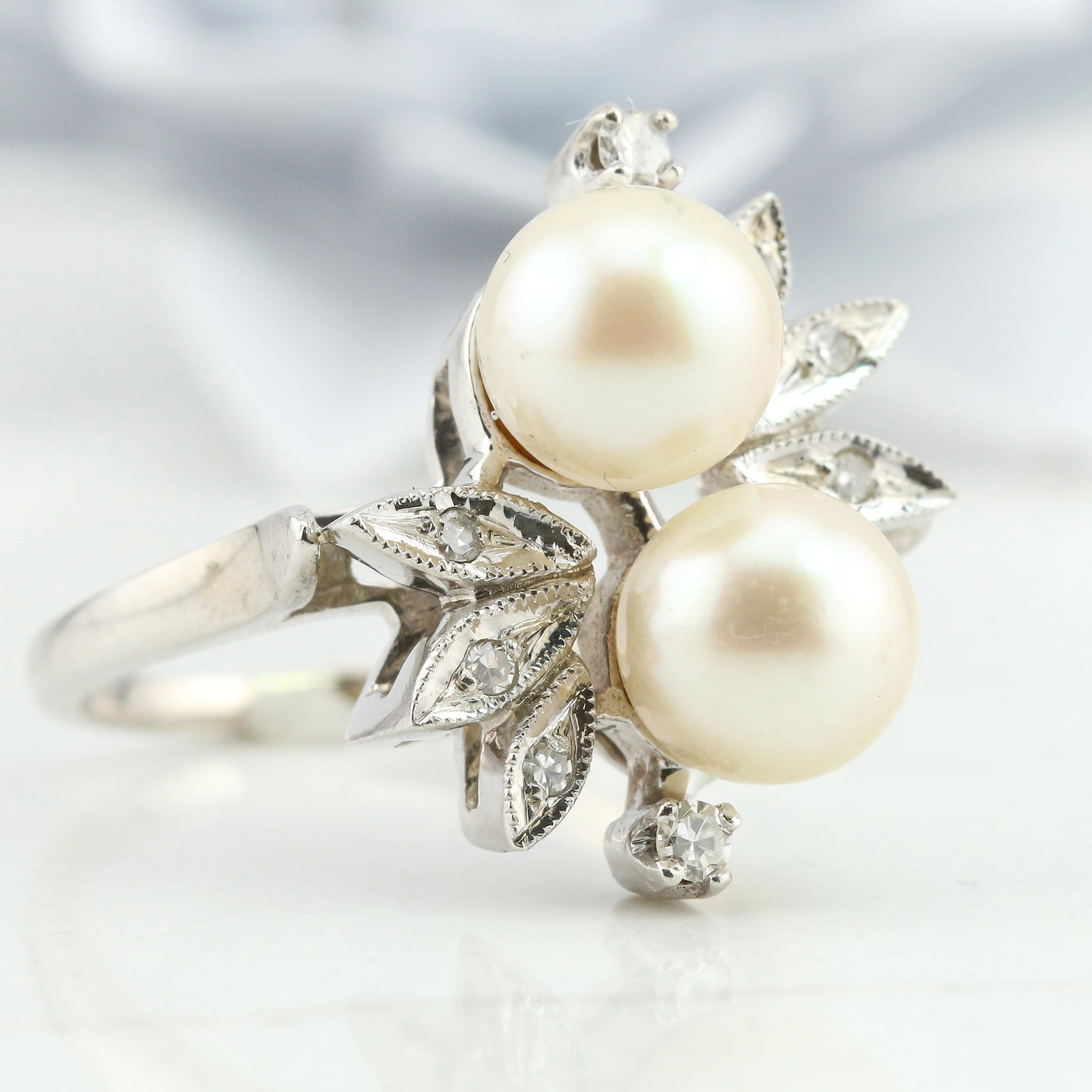 Pearl and diamond ring