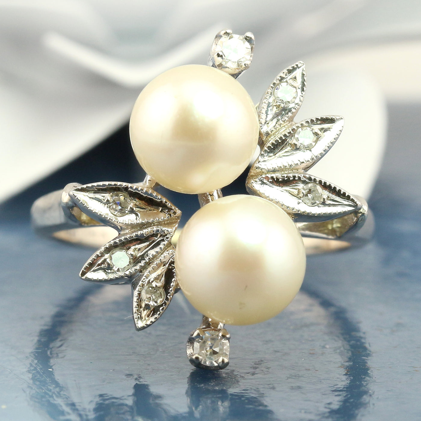 Pearl and diamond ring