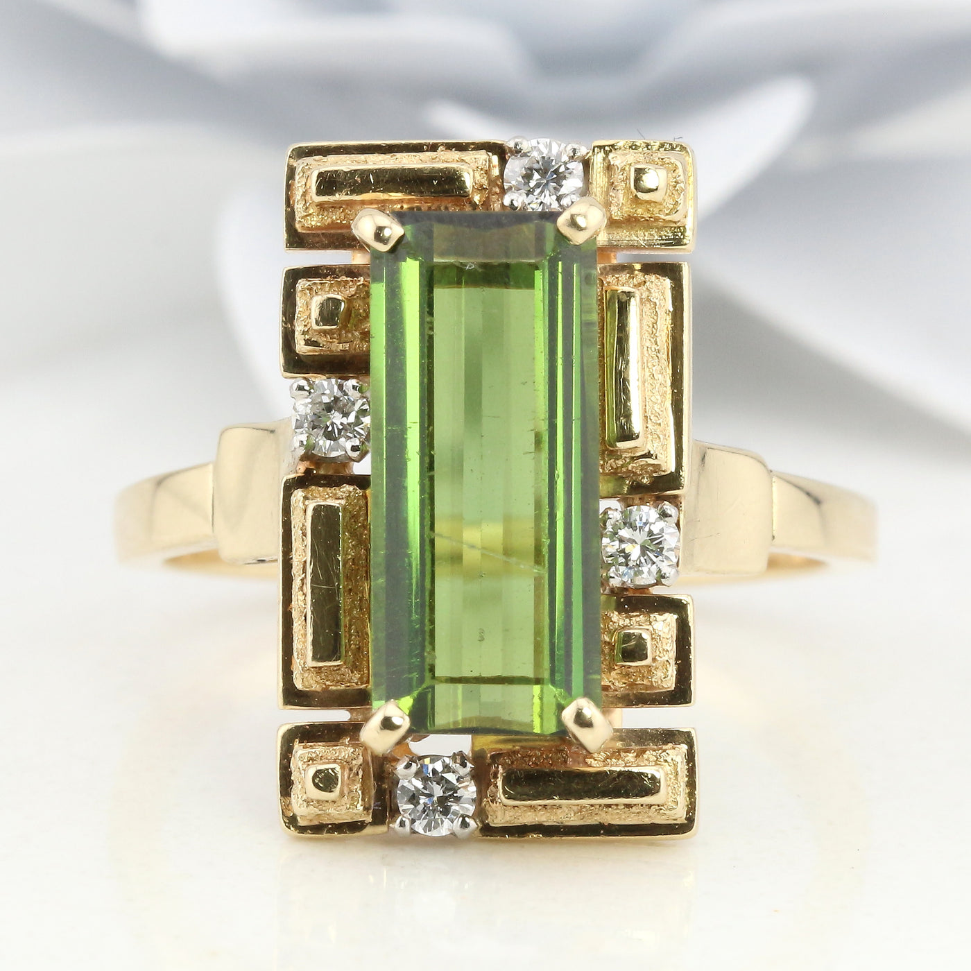 Green tourmaline  and diamond ring