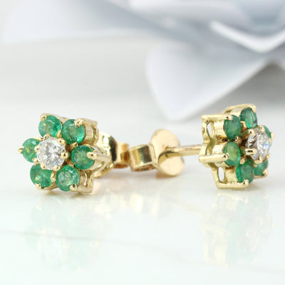 Emerald & diamond earring studs