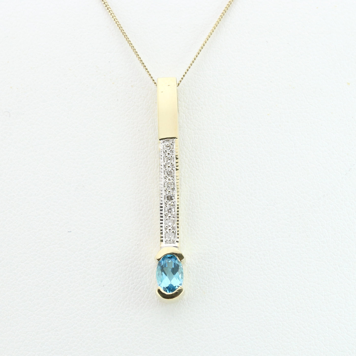 Blue Topaz & Diamond Bar Pendant