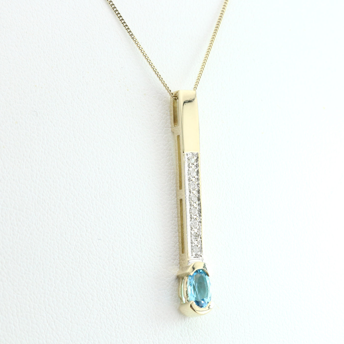 Blue Topaz & Diamond Bar Pendant