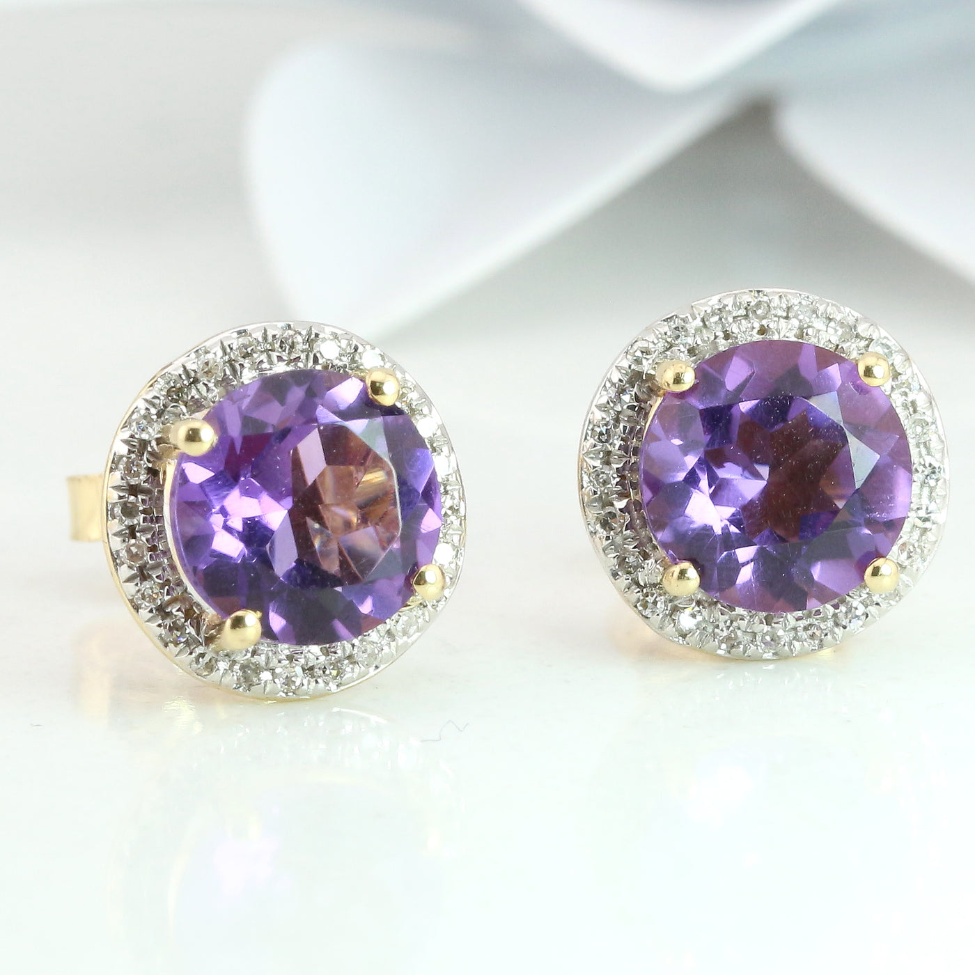 Amethyst & diamond earring studs